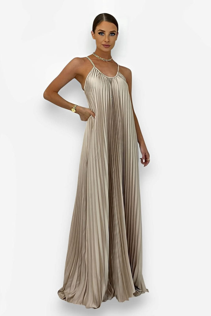 Elegant Pleated Long Halter Neck Dress - Uniquely Flattering Style The Woman Concept Elegant Pleated Long Halter Neck Dress - Uniquely Flattering Style The Woman Concept