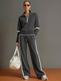 Half-Zip Knit Top and Wide-Leg Pants Set in gray – view 5