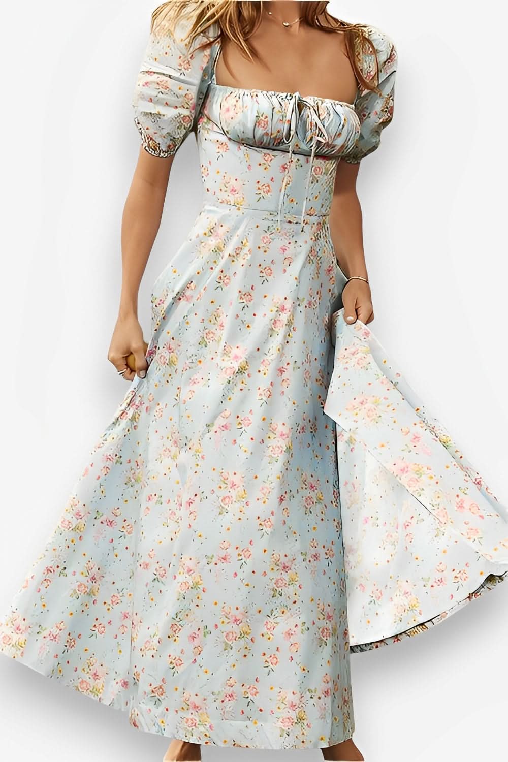 French Floral Printed Backless Long Dress - Dresses from The Woman Concept