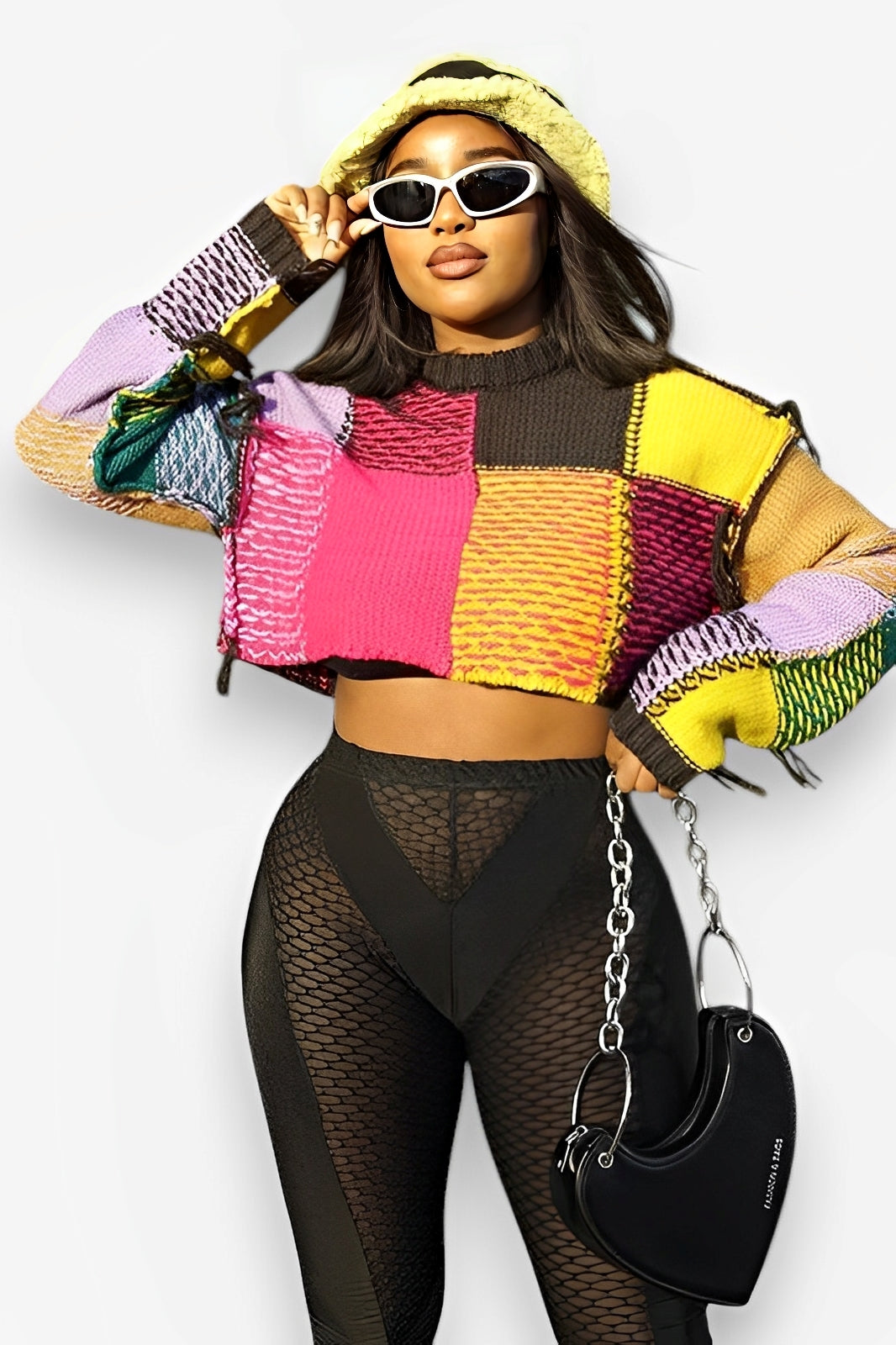 Contrast Color Round Neck short Sweater