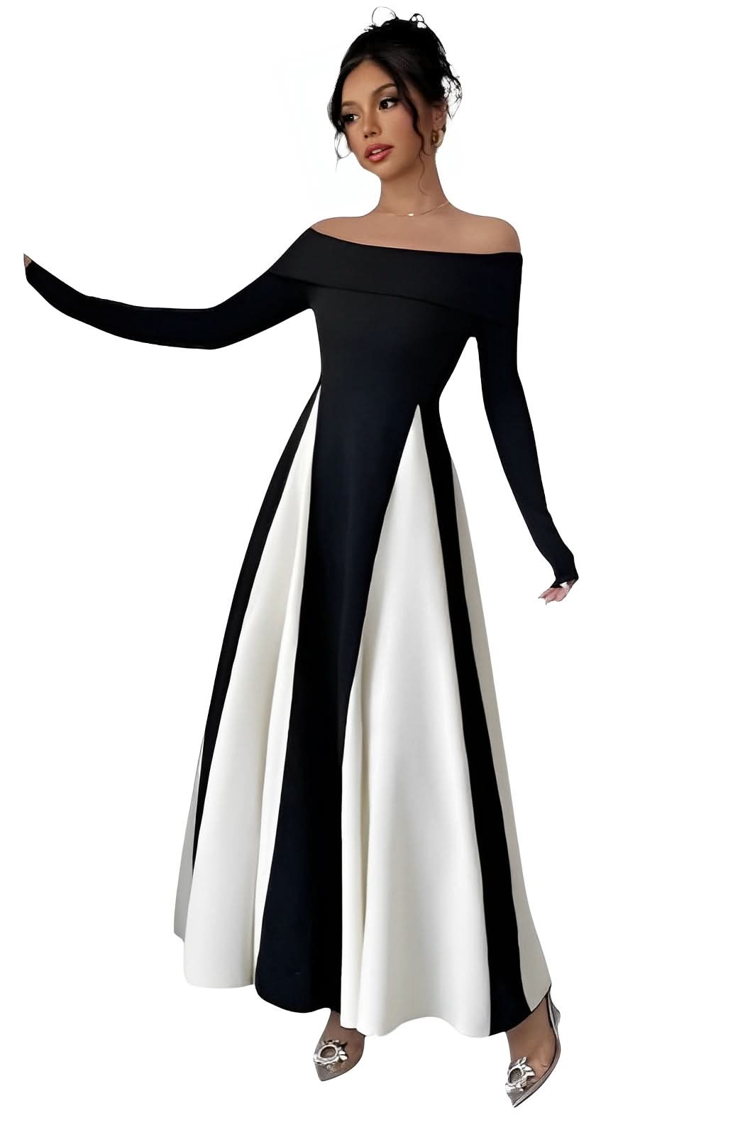 U-neck black & white maxi dress - view 5