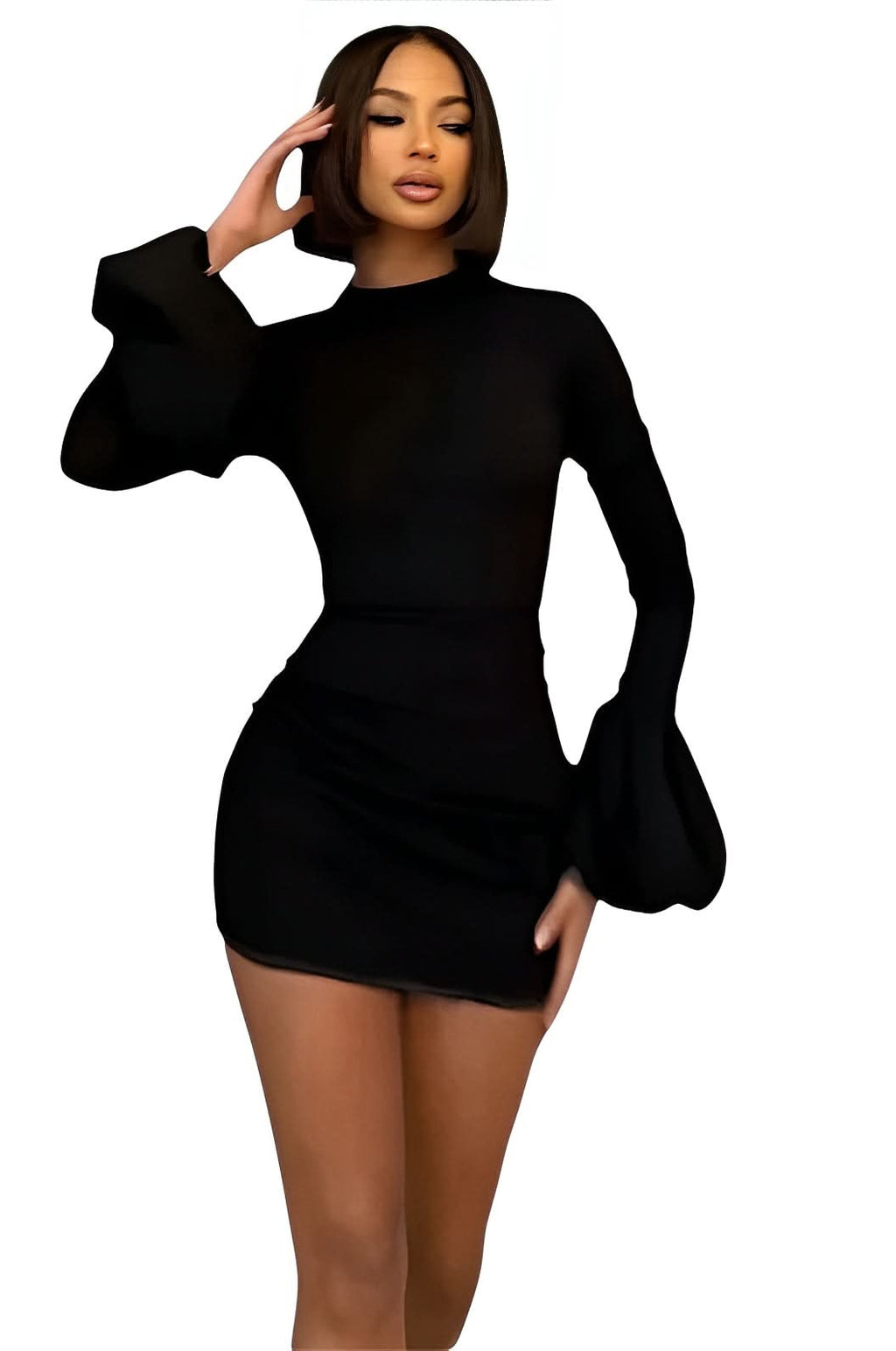 Long sleeves slim short hip pullover dress - Dresses from The Woman Concept