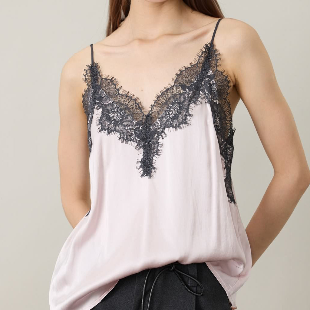 Satin Lace-Trim Camisole Top in blush - view 2