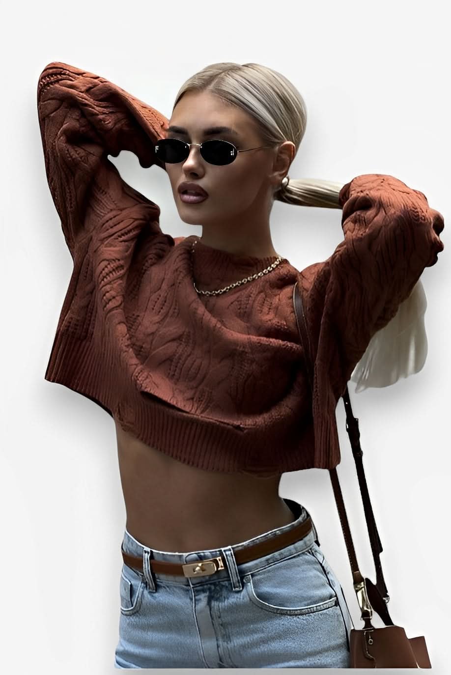 Cable-knitted Hollow Short Sweater - Sweater from The Woman Concept