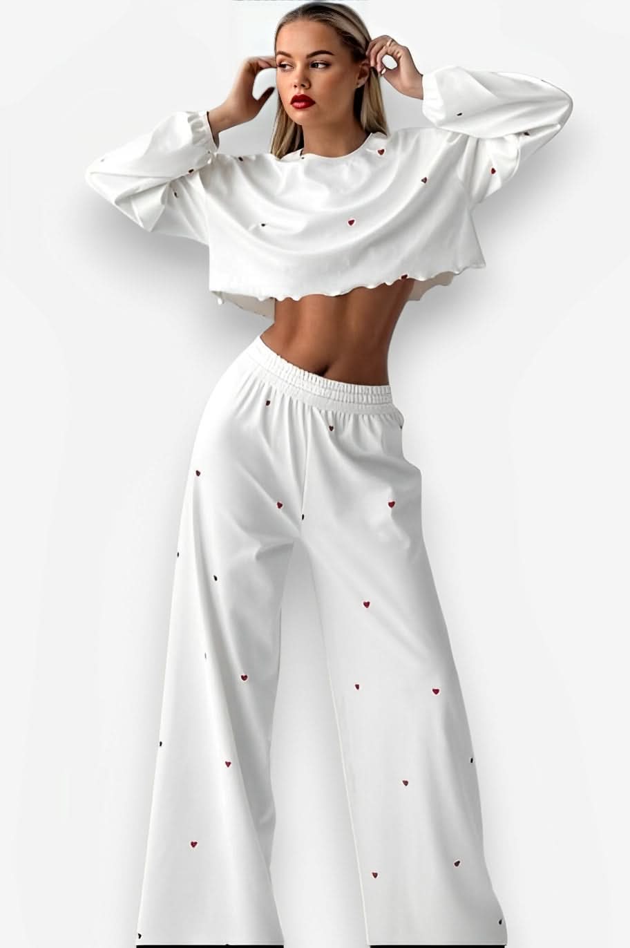 Long-sleeved Two-piece Crop Top And Pajamas - Two-Piece Sets from The Woman Concept