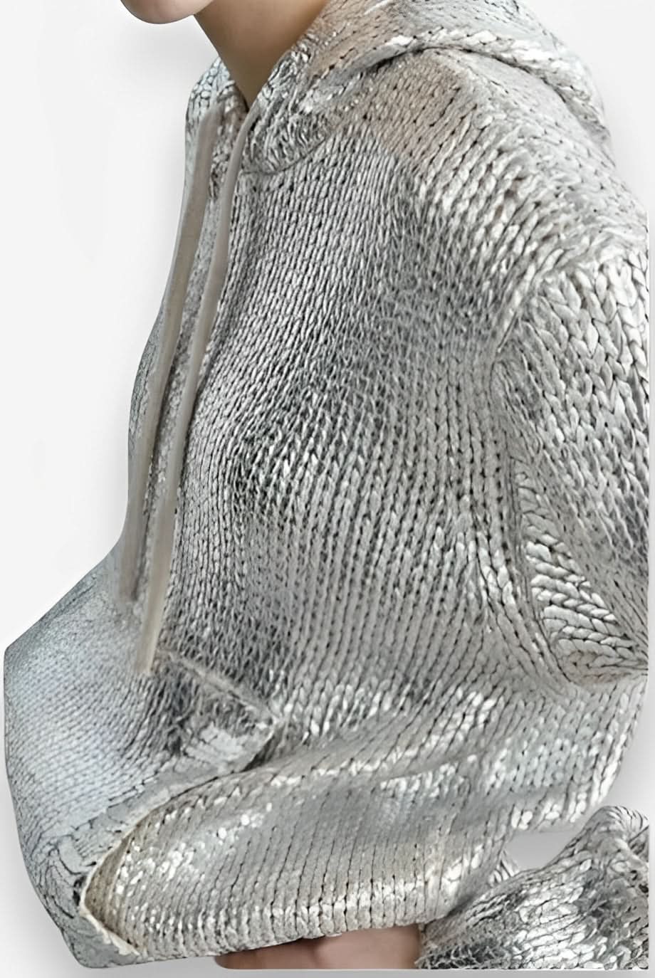 Metal Pattern Round Neck Hooded Sweatshirt - Sweatshirt from The Woman Concept