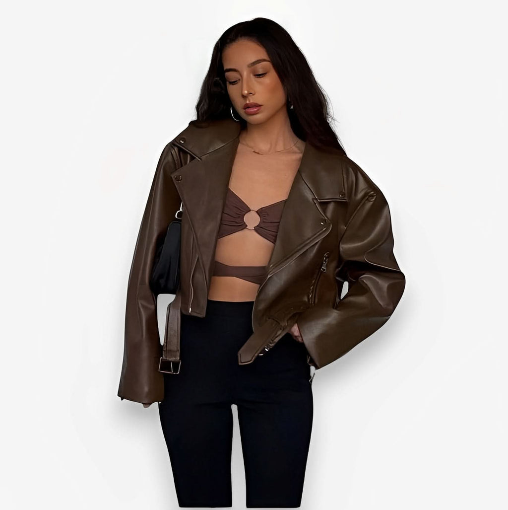 Loose Versatile Short Leather Jacket - Coats & Jackets from The Woman Concept