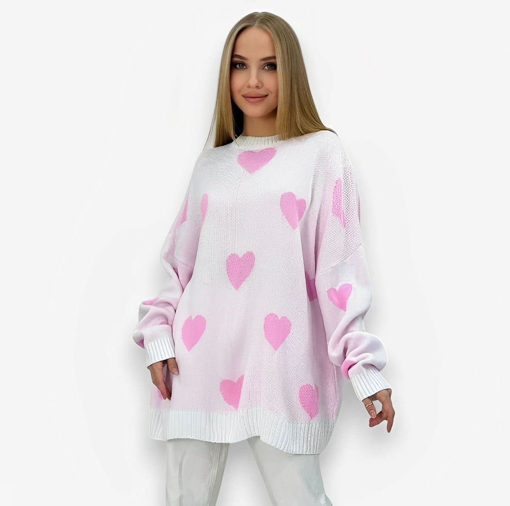 Round Neck Hearts Pullover Sweater - Sweater from The Woman Concept