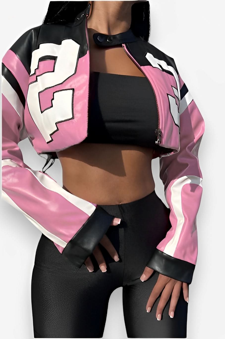 Slim Fit Imitation Motorcycle Leather Jacket - Coats & Jackets from The Woman Concept