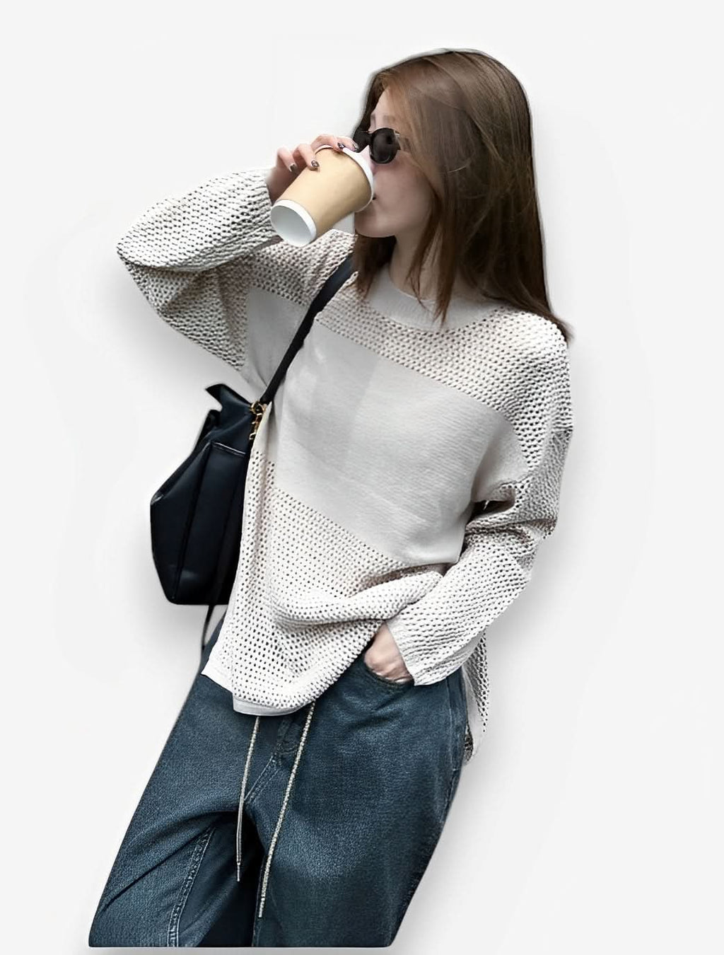 Long-sleeved Hollow Knitted Sweater - Sweaters from The Woman Concept