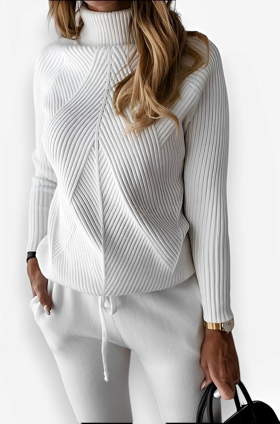High Collar Casual Top And Trousers Sweater Suit - Two-Piece Sets from The Woman Concept