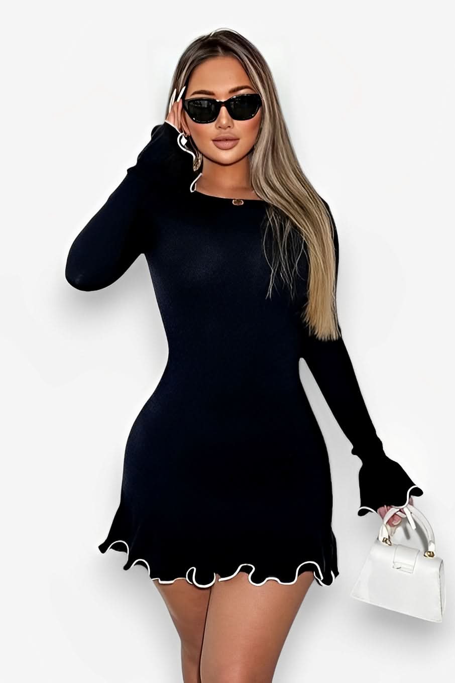 Curled Long Sleeve Wool Knitted Dress - Dresses from The Woman Concept