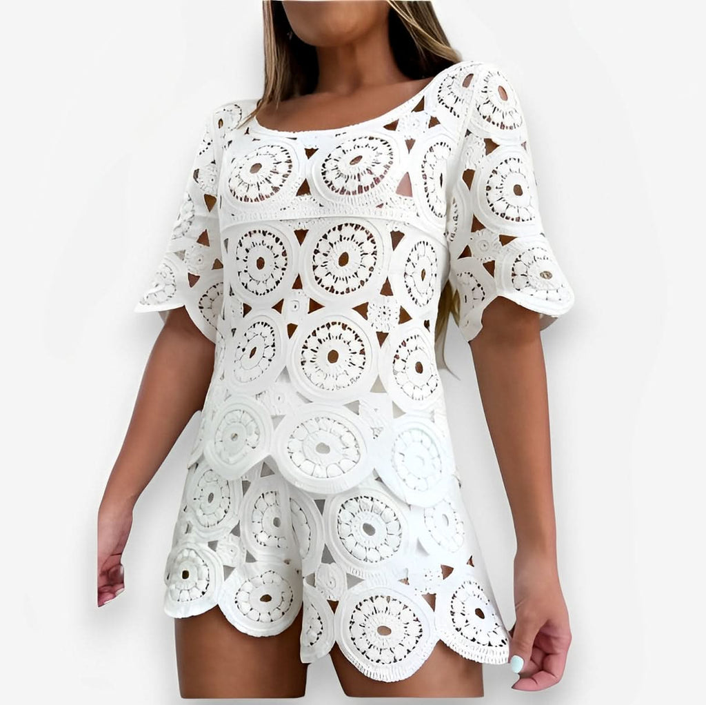 White Enbroidered casual short suit - Two-Piece Sets from The Woman Concept
