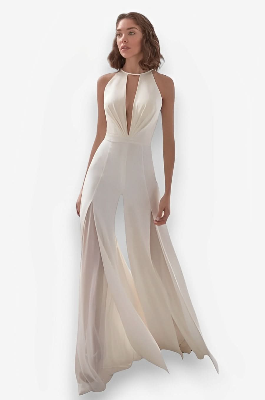 Deep v halter neck elegant jumpsuit - Jumpsuits & Rompers from The Woman Concept