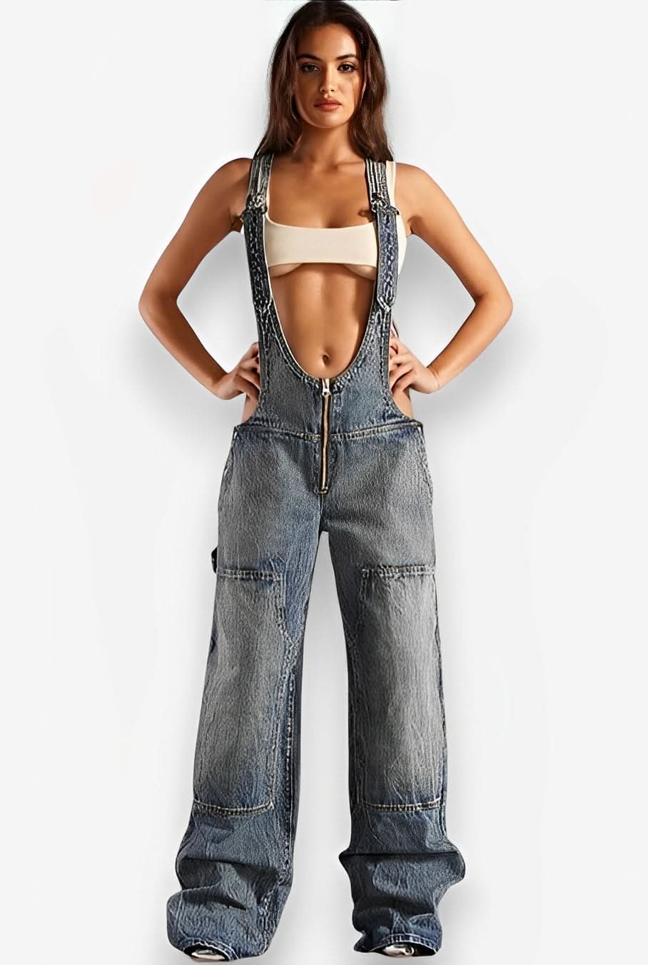 Denim multi-pocket jumpsuit - Jumpsuits & Rompers from The Woman Concept
