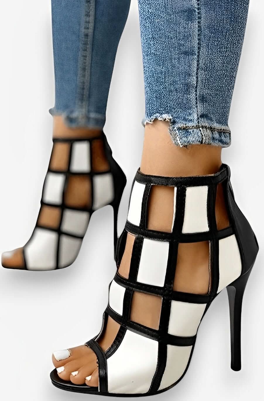 Elegant black & white short boots - Shoes from The Woman Concept