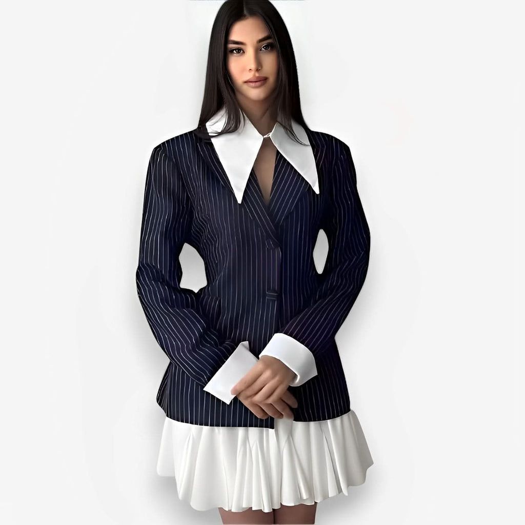 Striped print lapel suit jacket - Suits from The Woman Concept