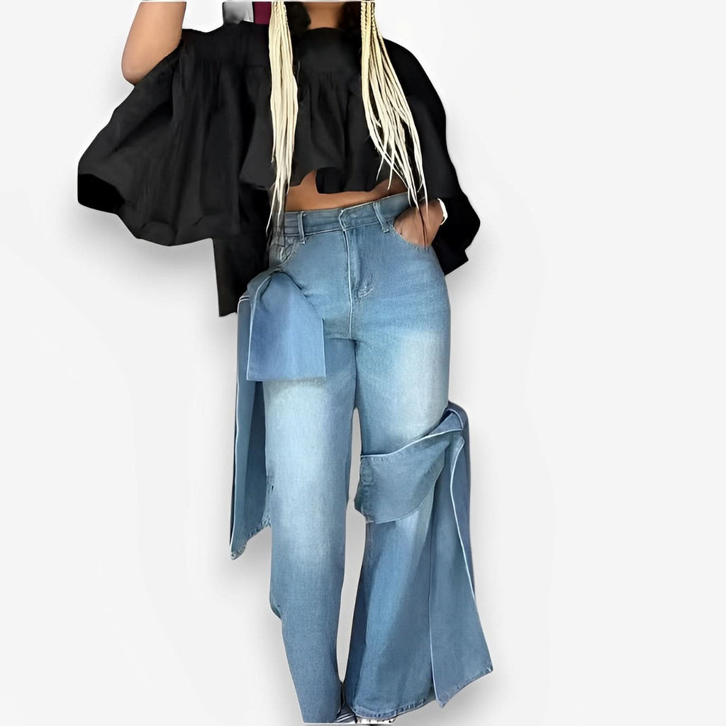 Washed Distressed Bowknot jeans - Denim from The Woman Concept