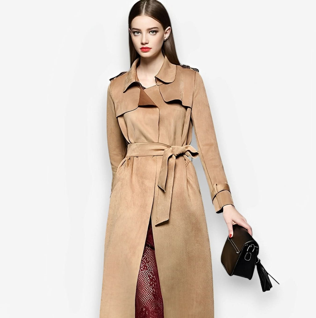 Elegant mid-length slim fit suede windbreaker - Coats & Jackets from The Woman Concept