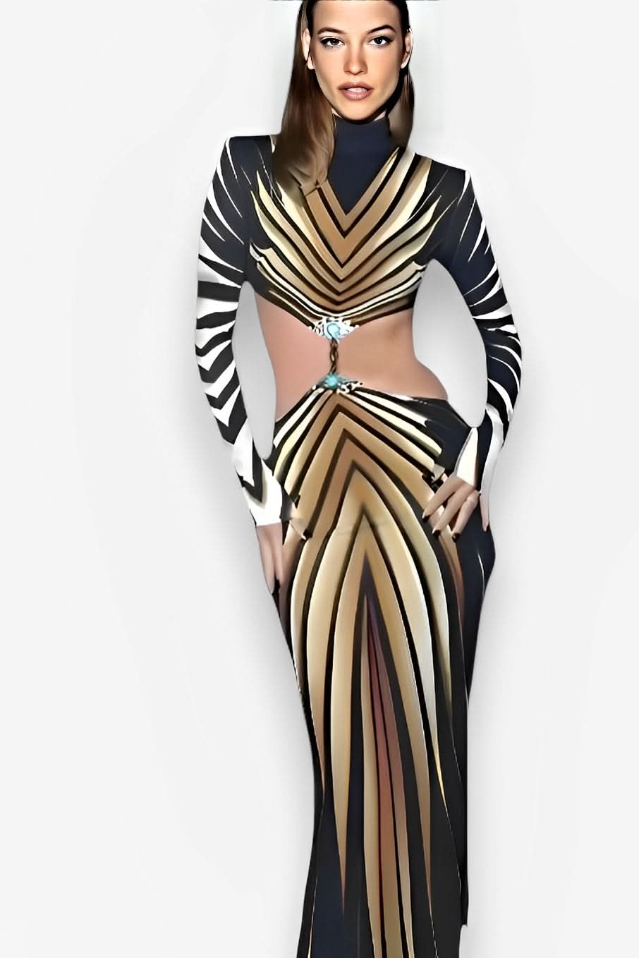 Hollow Striped Long Sleeve Dress - Dresses from The Woman Concept