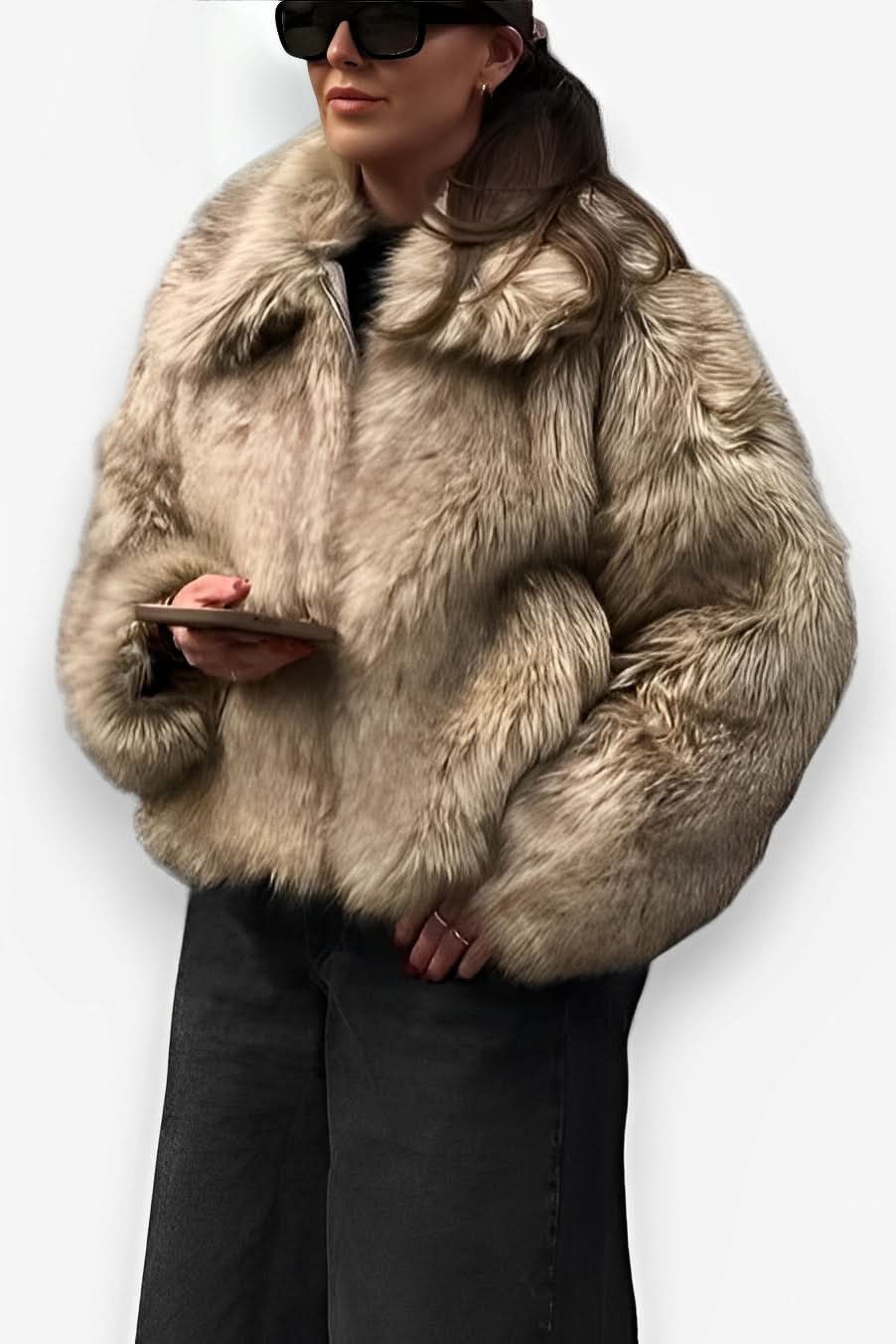 Artificial fur lapel zipper jacket - Coats & Jackets from The Woman Concept