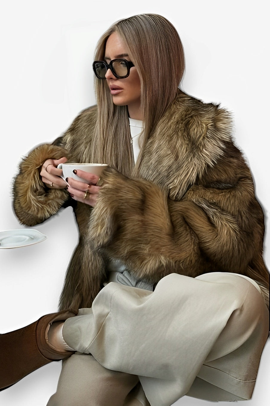 Elegant faux fur short coat