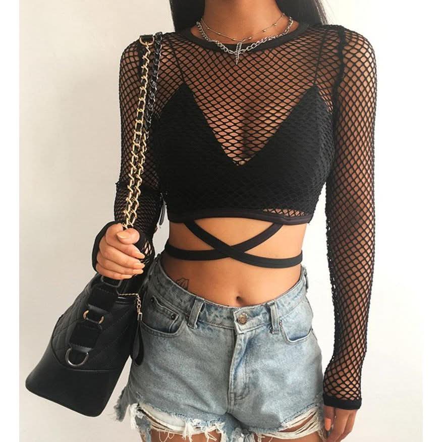Hollow straps mesh T-shirt - Side View