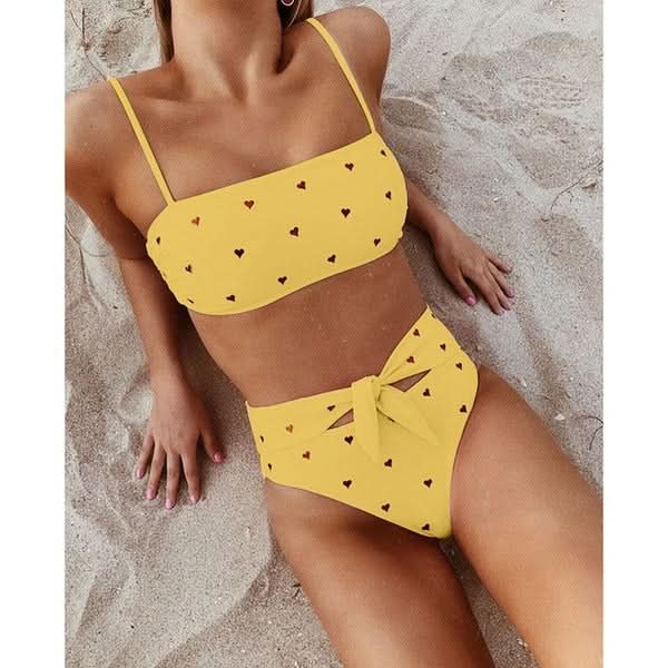 American tube top peach heart pants button-down bikini - Side View