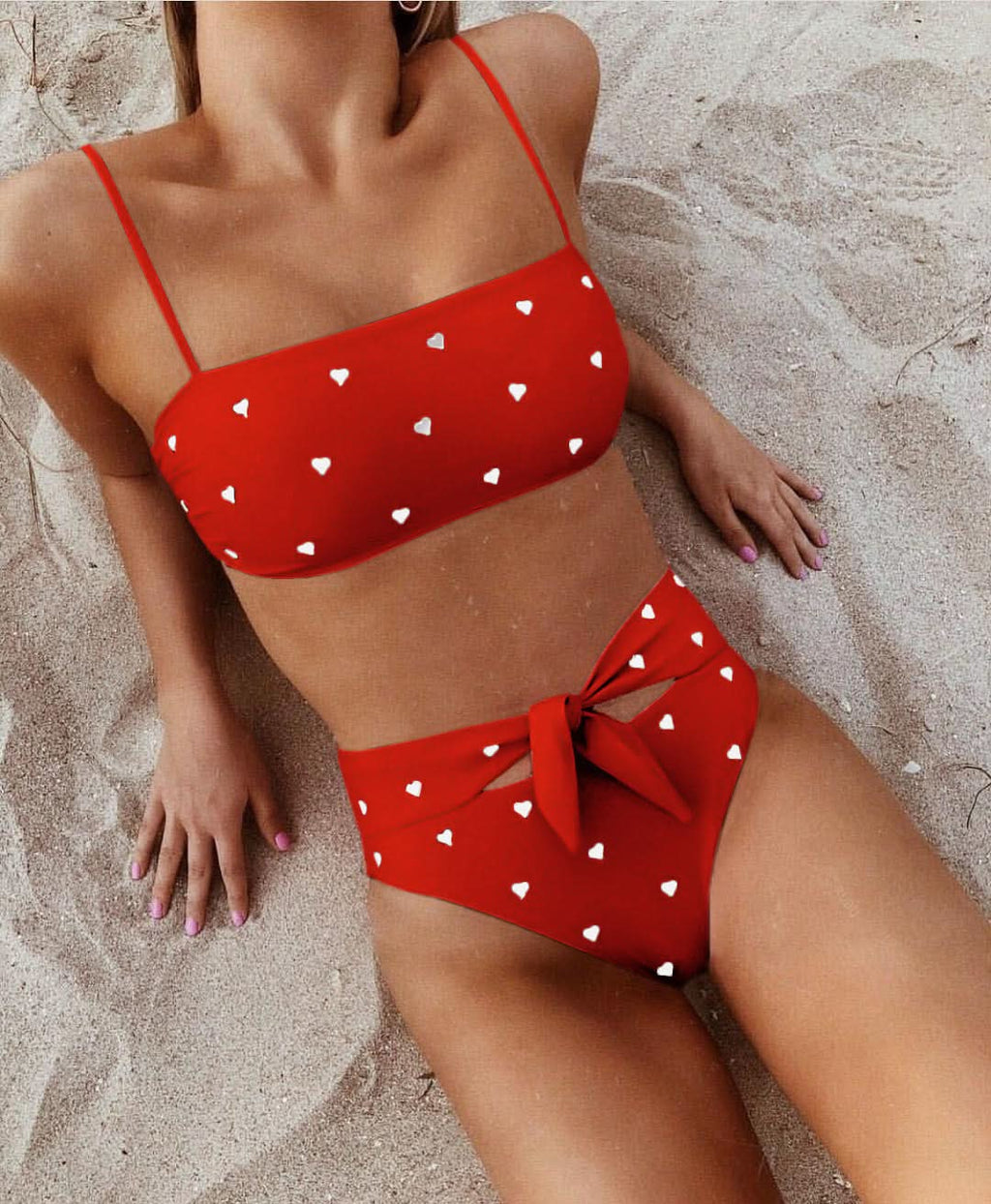 American tube top peach heart pants button-down bikini - Front View