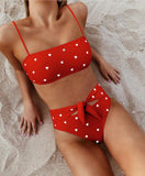 American tube top peach heart pants button-down bikini