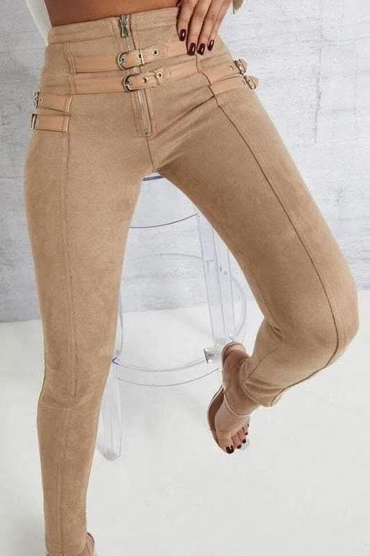 Belt decorated Khaki Pants - Side View