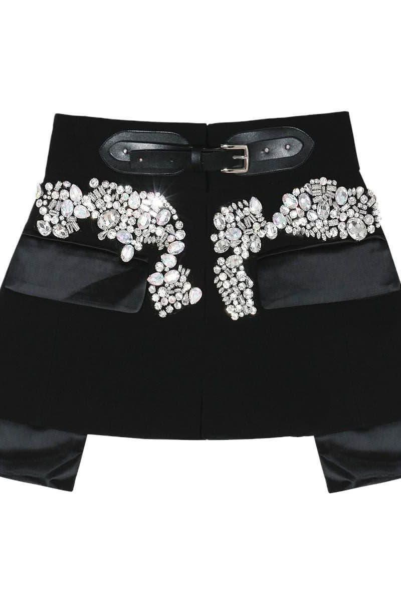 High street stitching pu buckle loop waist skirt.