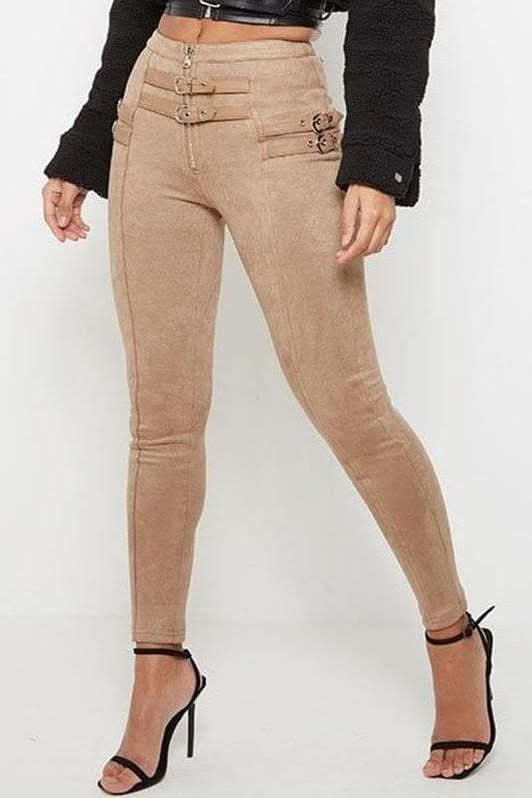 Belt decorated Khaki Pants - Front View