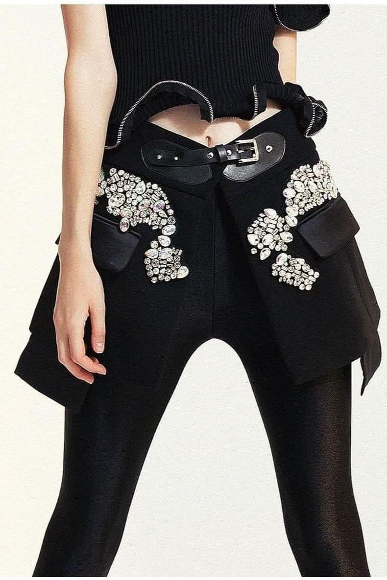 High street stitching pu buckle loop waist skirt - Side View