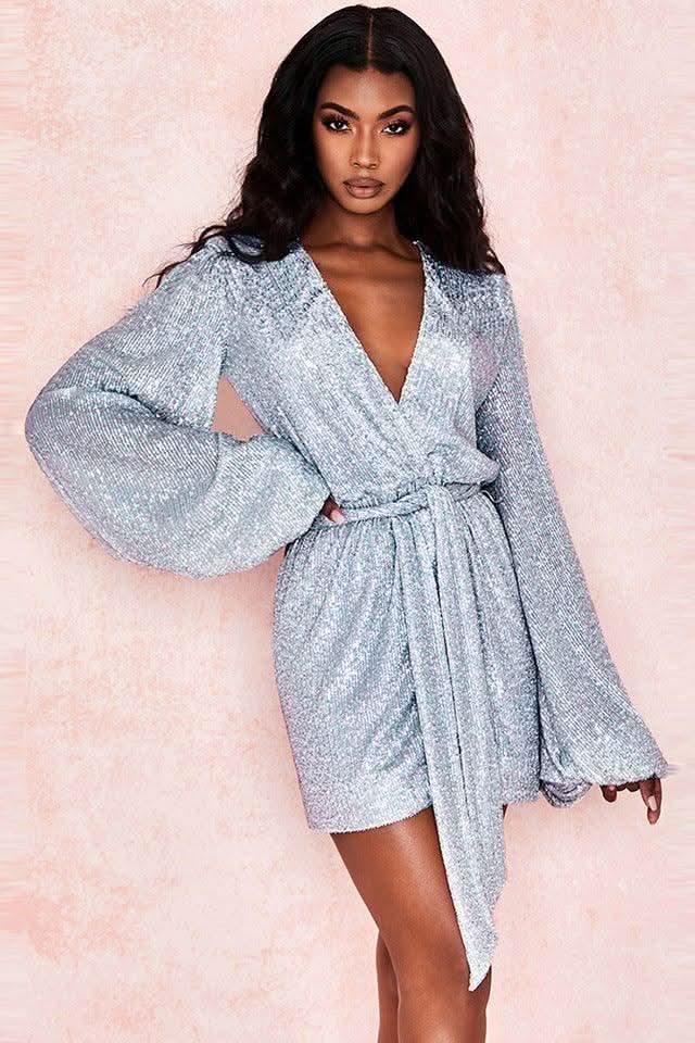 Lantern sleeves party nightclub dress - Side View