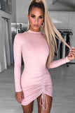 pink round neck long sleeve slim dress