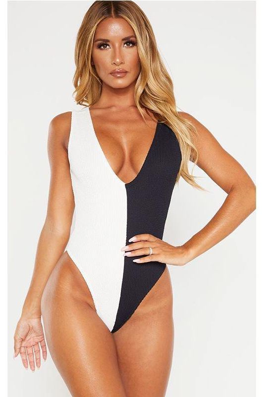 black and white stitching swimwear.