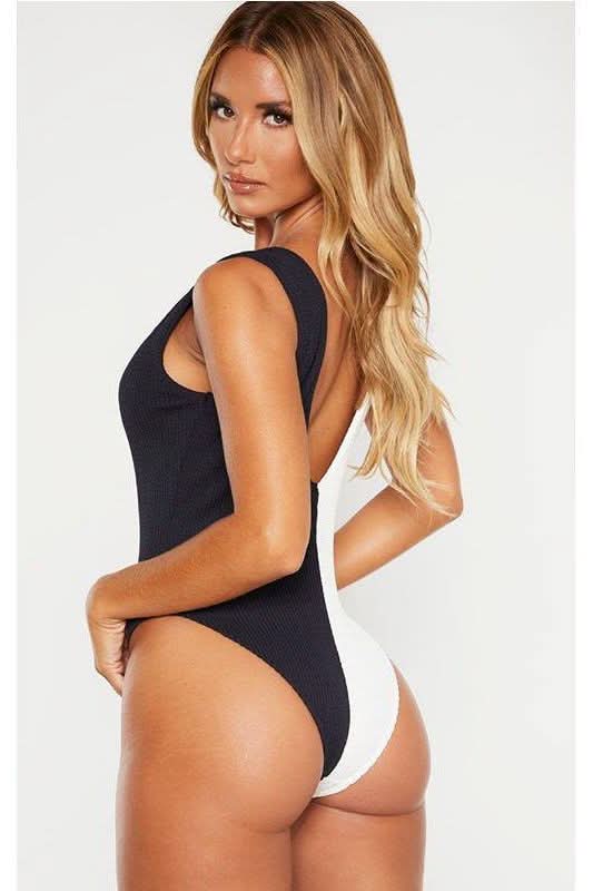 black and white stitching swimwear.