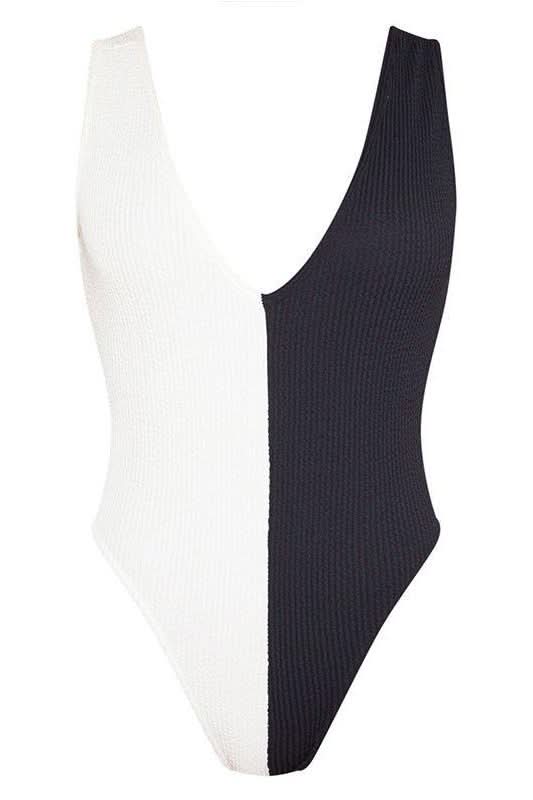 black and white stitching swimwear.