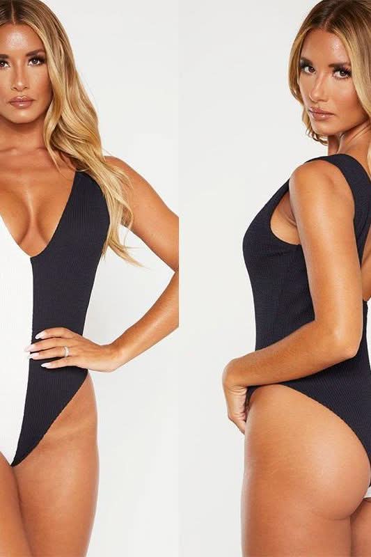 black and white stitching swimwear.