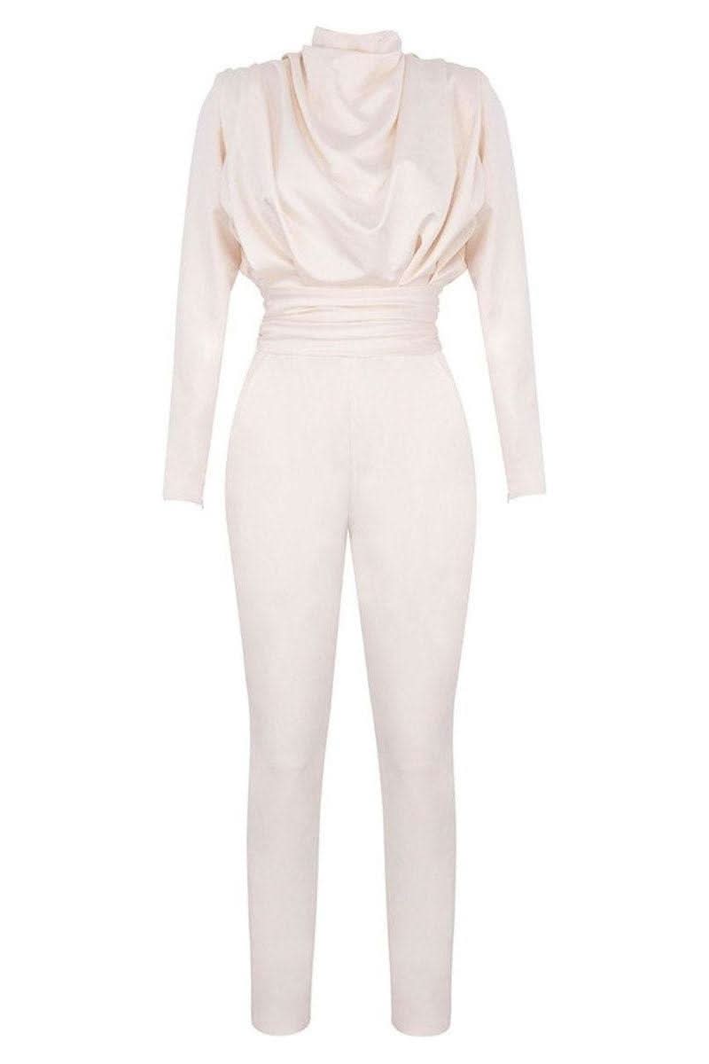 White satin pleated waist slim slimming jumpsuit - Image 5