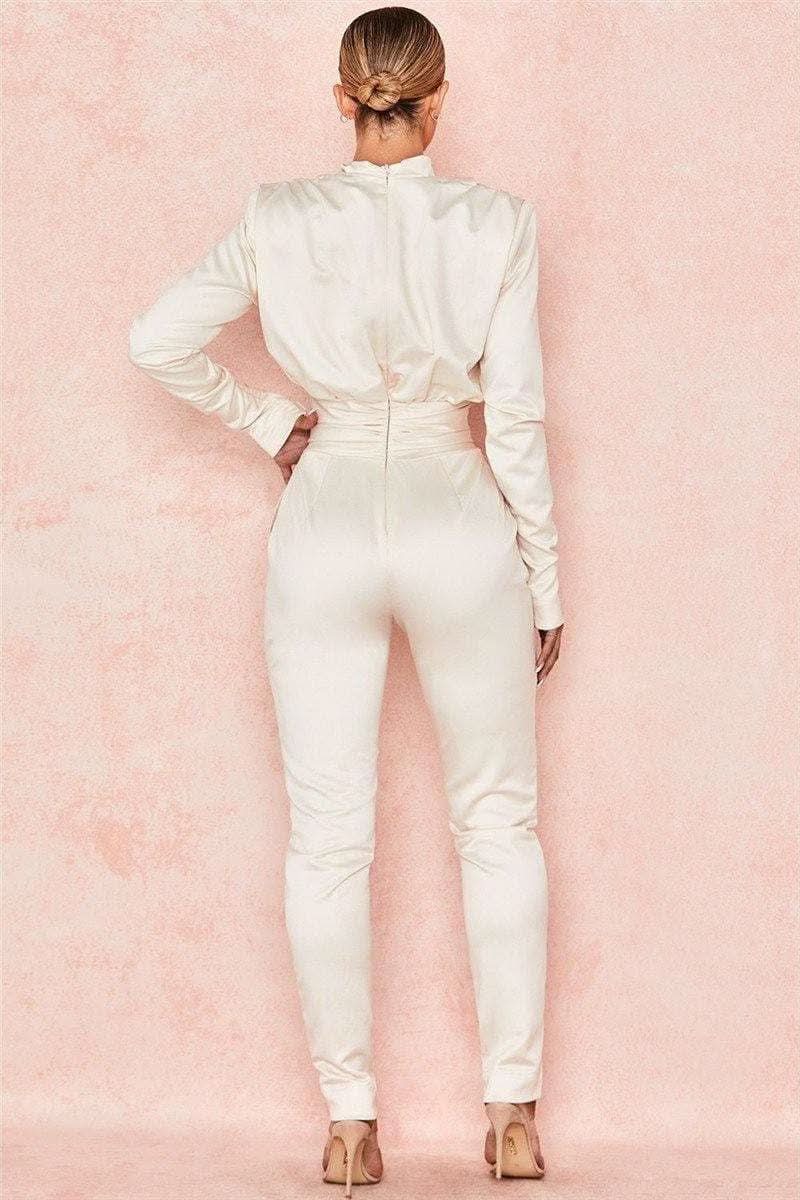 White satin pleated waist slim slimming jumpsuit - Image 4