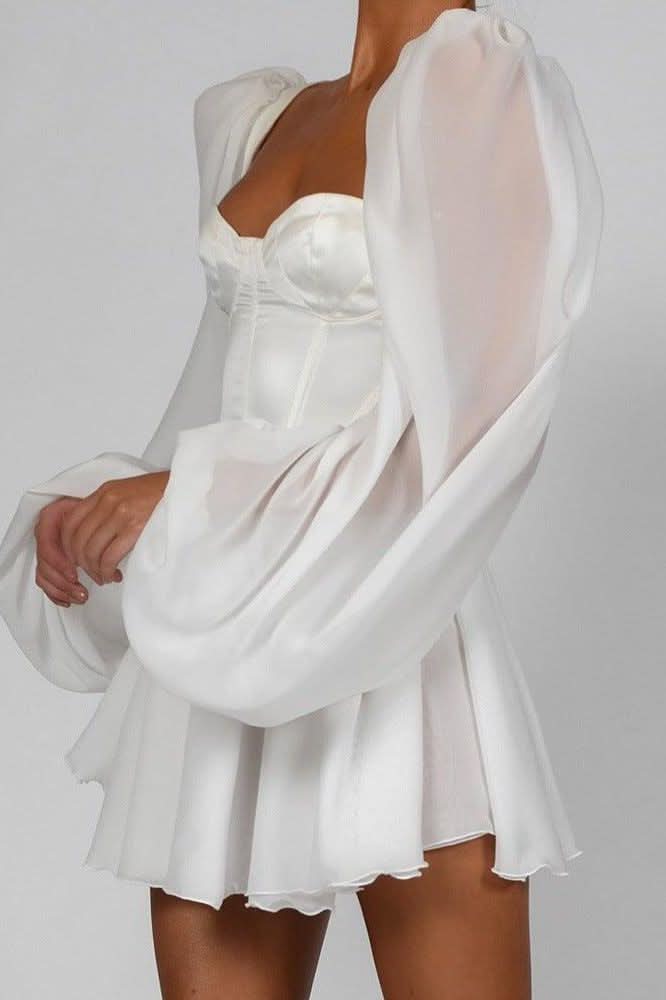 Lantern sleeve slim chiffon dress - Detail