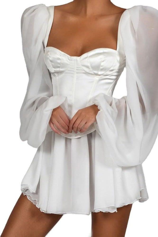 Lantern sleeve slim chiffon dress - Image 4