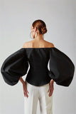 Long-sleeved bubble sleeves leaking shoulder shirt - The Woman Concept