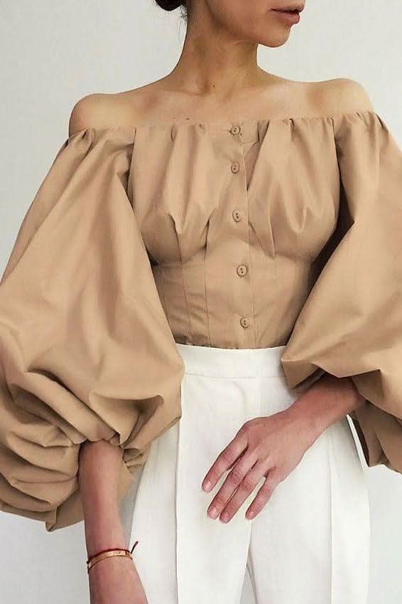 Long-sleeved bubble sleeves leaking shoulder shirt - Image 4