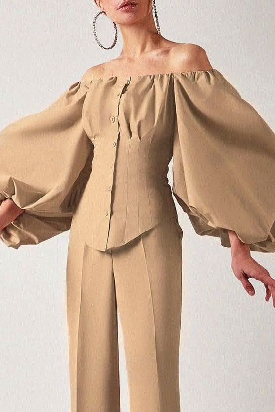 Long-sleeved bubble sleeves leaking shoulder shirt - Image 5