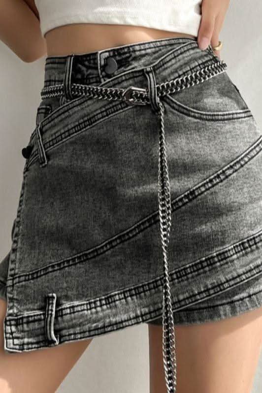Smokey gray jeans irregular skirt - Detail