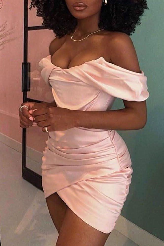Apricot Puff Shoulder party dress - Side View