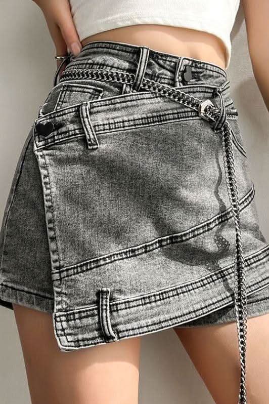 Smokey gray jeans irregular skirt - Side View